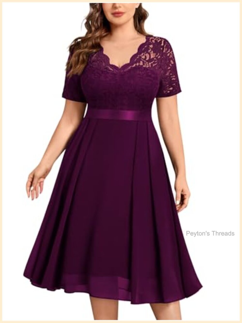 Plus Size Floral Lace Cocktail Midi Dress V-Neck Short Sleeve